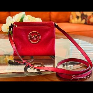 Michael kors red leather crossbody bag